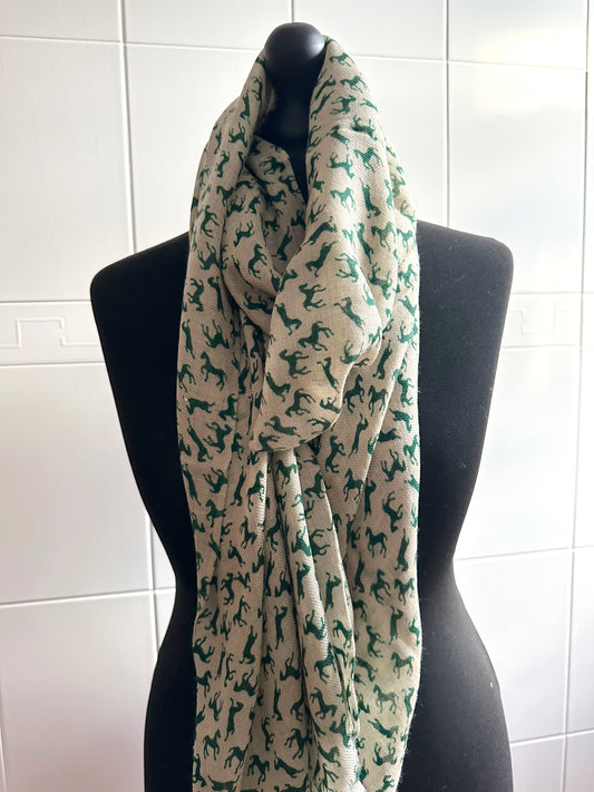 The Goldie Scarf - Green Horse Print