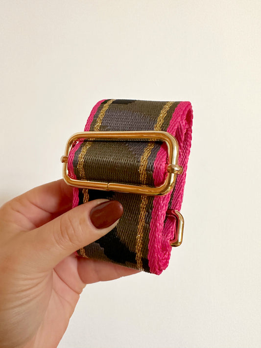 Amber Bag Strap - Neon Pink Stripe & Camouflage