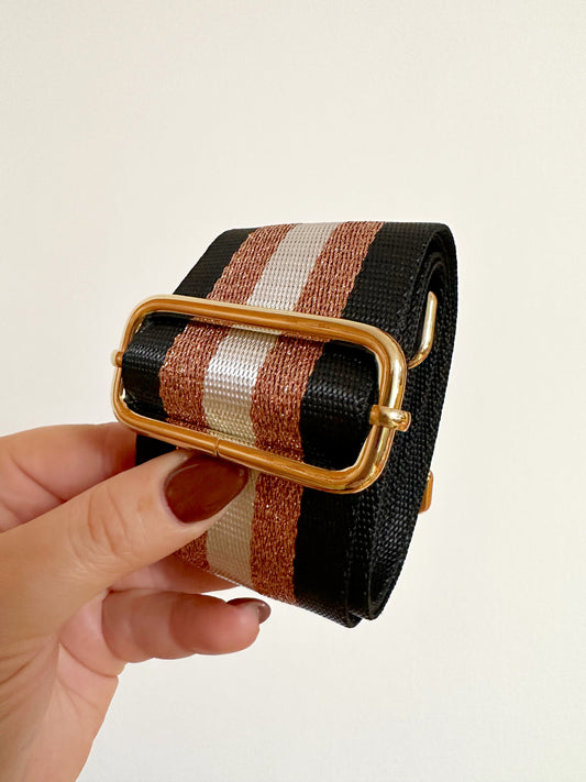 Amber Bag Strap - Black & Copper Stripe