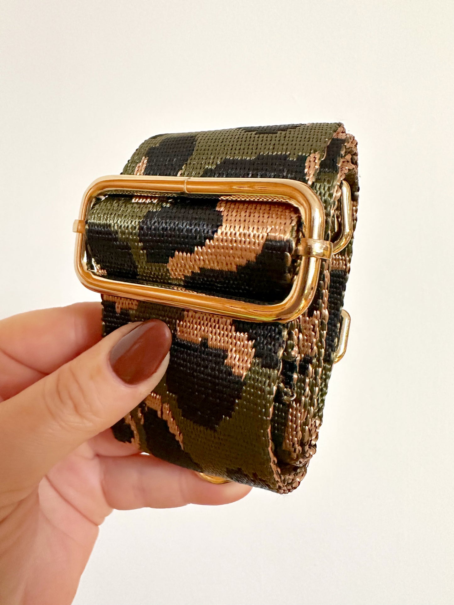 Amber Bag Strap - Olive & Gold Leopard Print