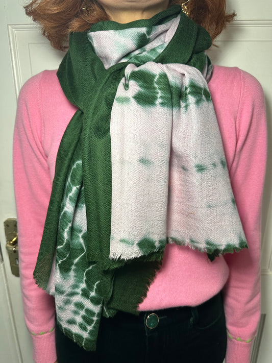The Goldie Scarf - Green & Pink Swirl